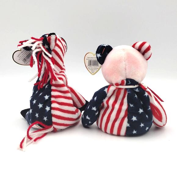 Ty Original Beanie Baby Lot Spangle & Lefty 2000 1999 Plush with Tags Democrat - Picture 3 of 7